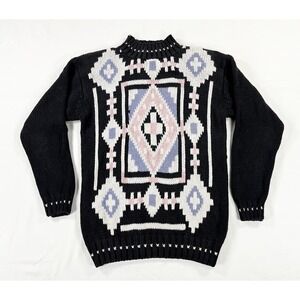 Vintage Zero Sport Women's S Geometric Knit Sweater Black Grannycore Cottage